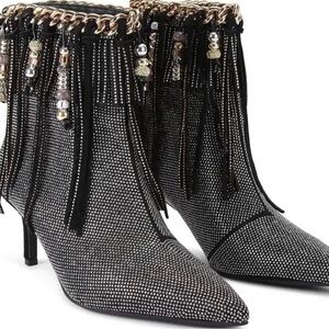 Kurt Geiger Fringe Crystal-Embellished Pointed Toe Women’s Boots Size 37